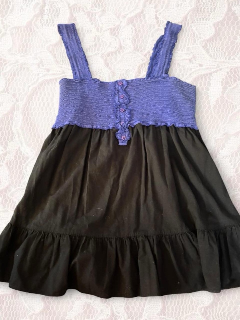 Elle blue Smocked Tank Top with Black Skirted Hem